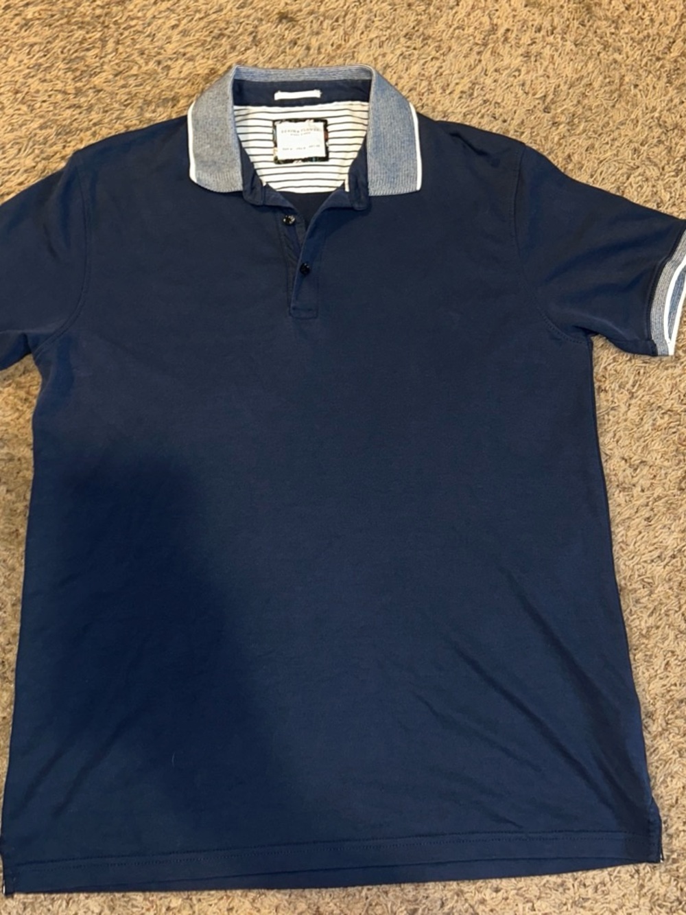 Denim & Flower Navy Polo with Light Gray Contrast Collar and Sleeve Trim